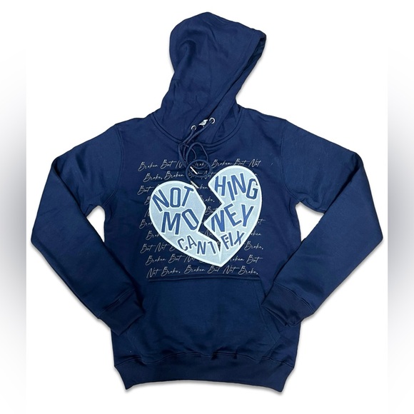 Retro Label Broken But Not Broke navy hoodie size medium - Picture 1 of 9